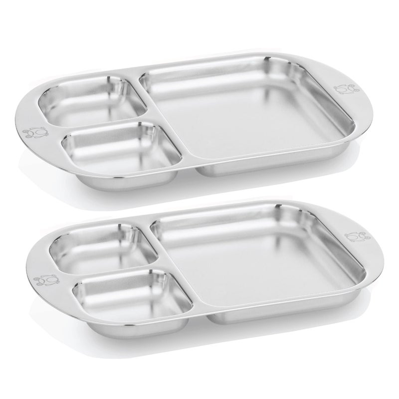 Kiddobloom Childrens Stainless steel Divided Plates Adorable Frog Design Premium 304 188 Set of 2 Ideal for Babies Toddlers Kids