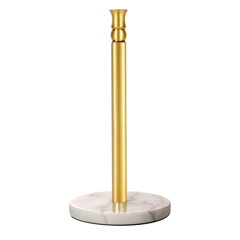 Siwil Paper Towel Holder Stand  One-Handed Ripping Paper Towel Roll Holder Countertop  Heavy Marble Base  Not Tip Over - (Marble Base  Gold) - Image 1