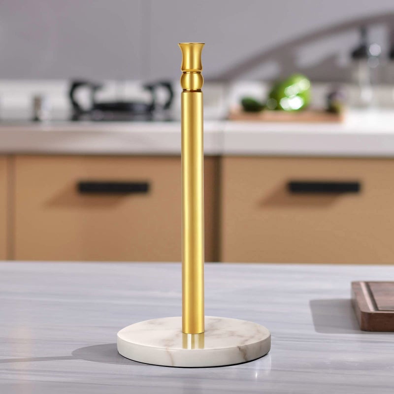 Siwil Paper Towel Holder Stand  One-Handed Ripping Paper Towel Roll Holder Countertop  Heavy Marble Base  Not Tip Over - (Marble Base  Gold) - Image 2