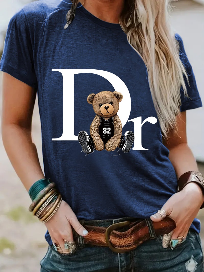 Fashion T-Shirt Women'S Bear Letter Printing Short-Sleeved T-Shirt Women'S - Image 1