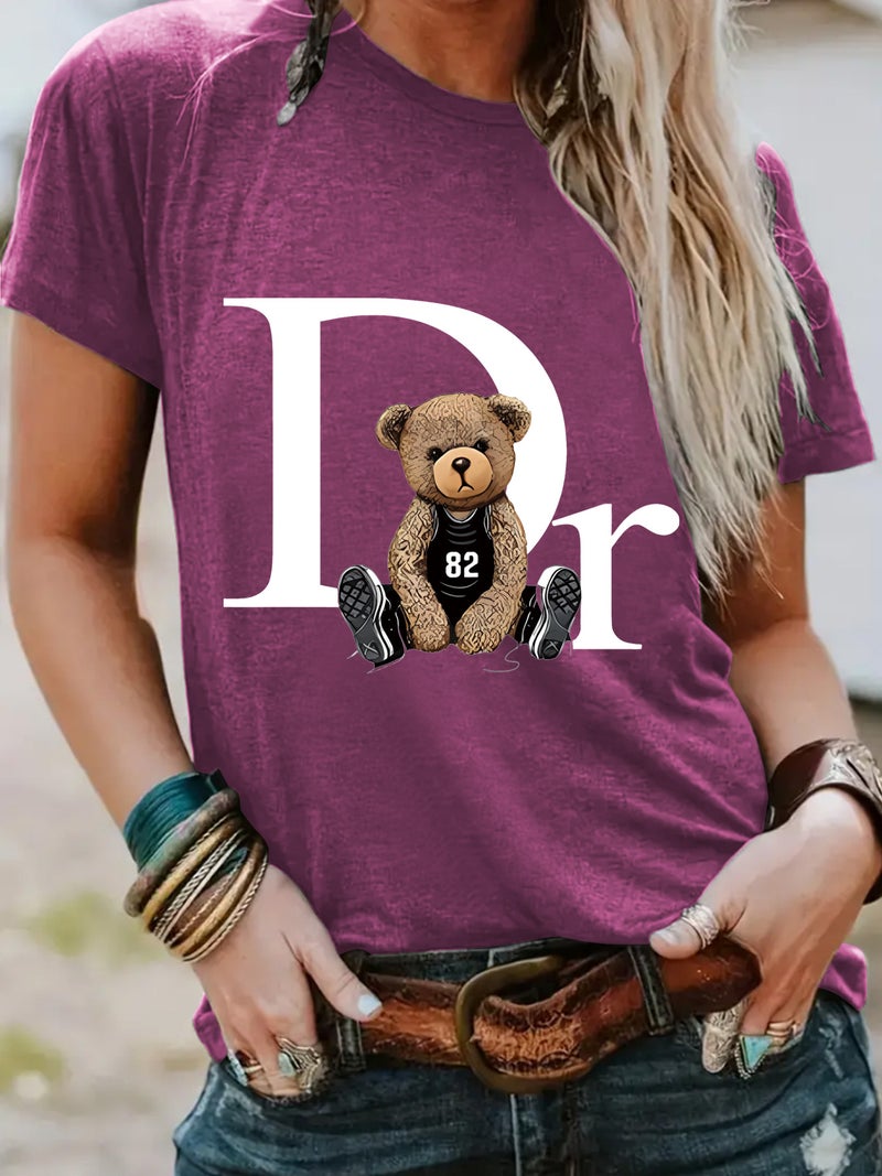 Fashion T-Shirt Women'S Bear Letter Printing Short-Sleeved T-Shirt Women'S - Image 5