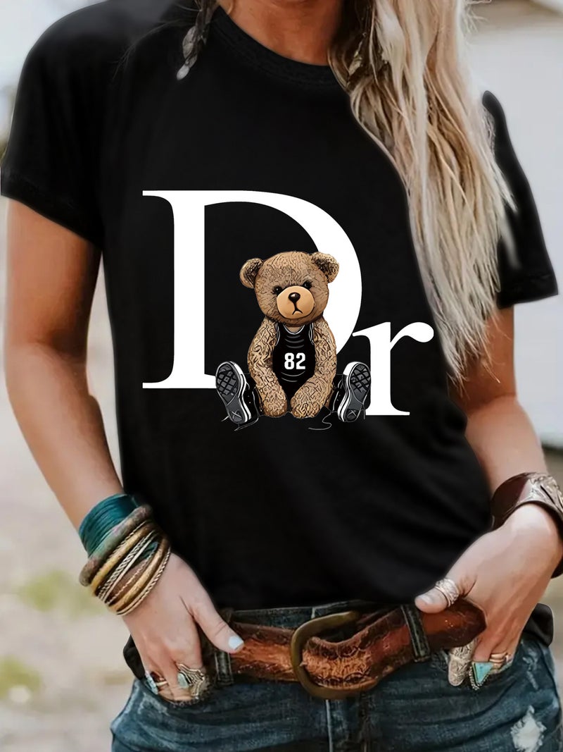 Fashion T-Shirt Women'S Bear Letter Printing Short-Sleeved T-Shirt Women'S - Image 4