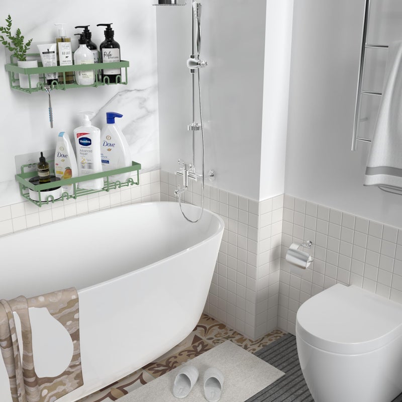 Moforoco رف تنظيم الدش موفوروكو، رفوف حمام سوداء لاصقة، تنظيم وتخزين ديكور داخلي لمنزل المزرعة، ملحقات RV، أساسيات شقة أول كامبري - Image 5