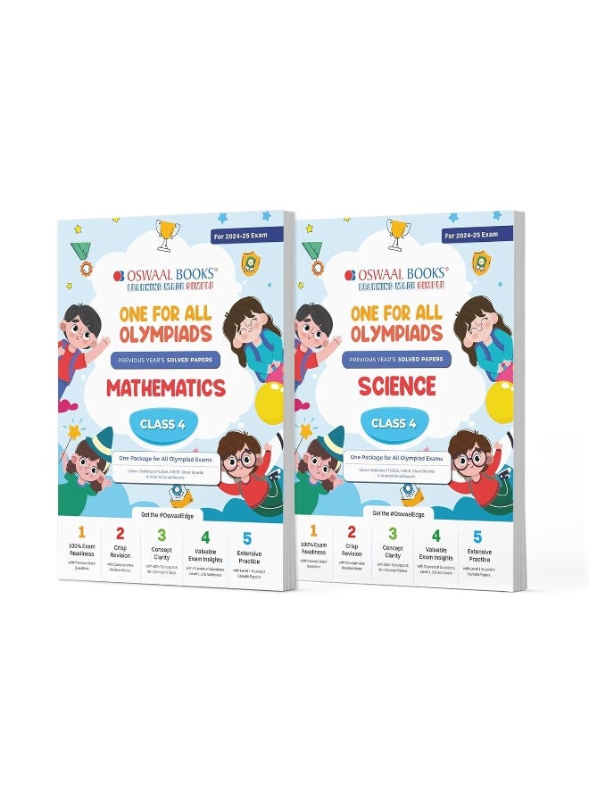 Oswaal One For All Olympiad Previous Years' Solved Papers Class 4 (Set of 2 Books) Maths & Science for 2024-25 Exam  - Image 1