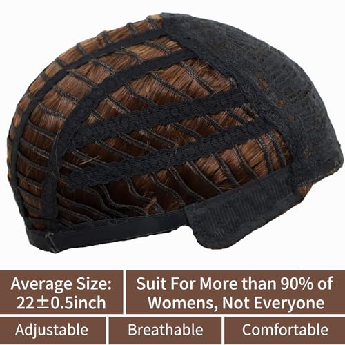 RENERSHOW Short Brown Bob Wigs for Women Brown Mixed Blonde Synthetic Wig with Bangs 10inch Average Size Natural Looking Daily Party Wig - Image 4