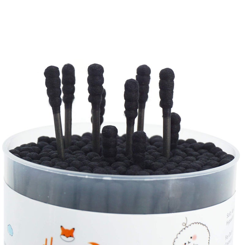 HOMEFOX Black Cotton Swabs Spiral - 600 Count Organic Cotton Buds Double Side Tightly Wrapped Charcoal Cotton Tips Paper Stick Soft Gentle Lint-Free Cruelty-Free Goth Bathroom, Round & Spiral (Black) - Image 3