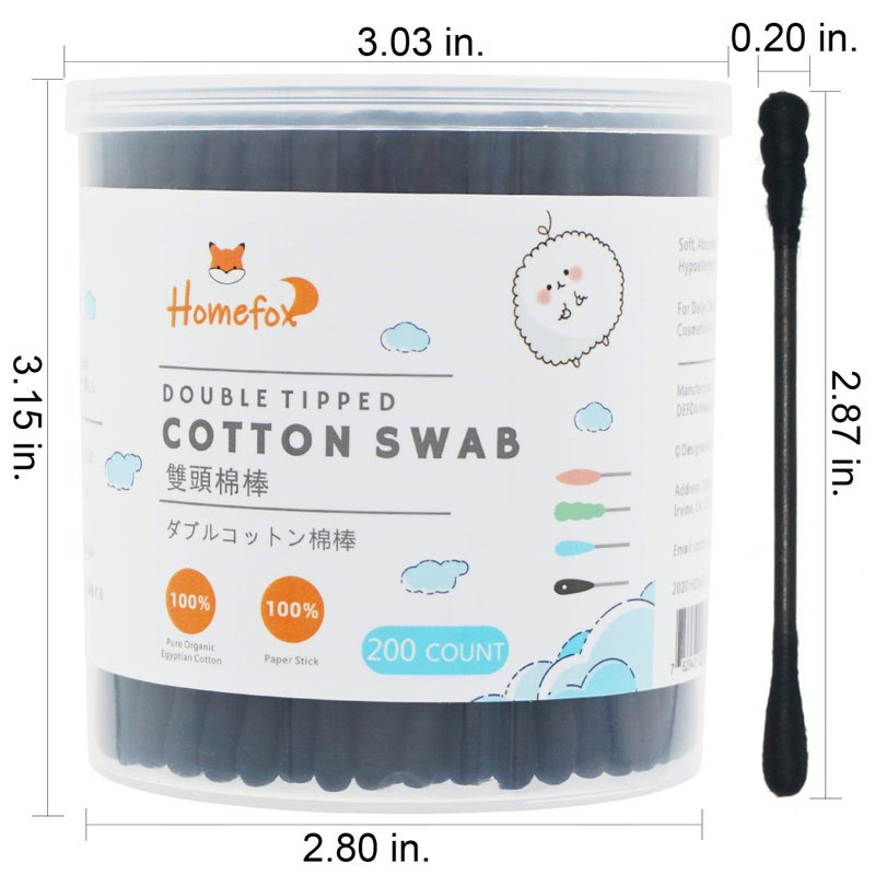 HOMEFOX Black Cotton Swabs Spiral - 600 Count Organic Cotton Buds Double Side Tightly Wrapped Charcoal Cotton Tips Paper Stick Soft Gentle Lint-Free Cruelty-Free Goth Bathroom, Round & Spiral (Black) - Image 2