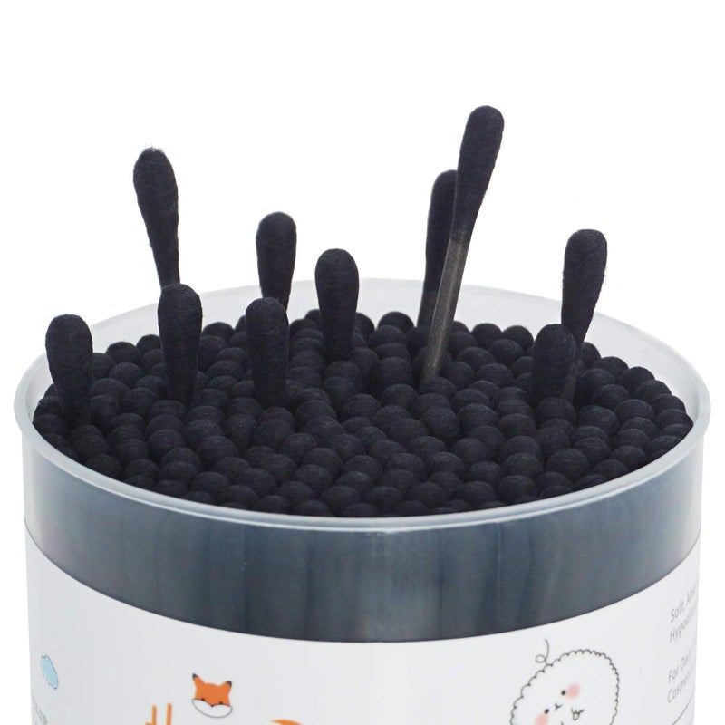 HOMEFOX Black Cotton Swabs Spiral - 600 Count Organic Cotton Buds Double Side Tightly Wrapped Charcoal Cotton Tips Paper Stick Soft Gentle Lint-Free Cruelty-Free Goth Bathroom, Round & Spiral (Black) - Image 4