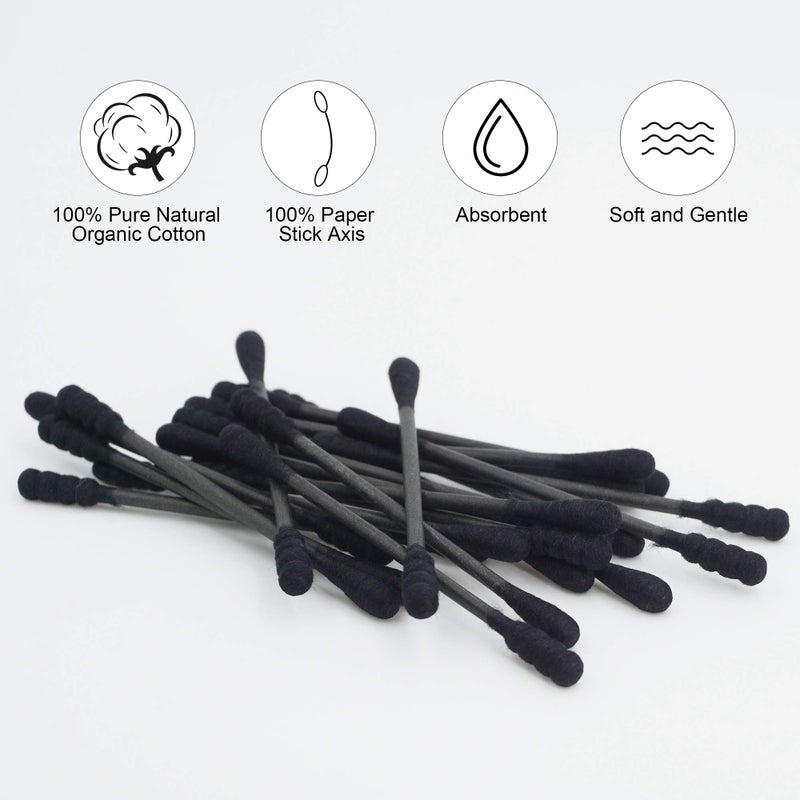 HOMEFOX Black Cotton Swabs Spiral - 600 Count Organic Cotton Buds Double Side Tightly Wrapped Charcoal Cotton Tips Paper Stick Soft Gentle Lint-Free Cruelty-Free Goth Bathroom, Round & Spiral (Black) - Image 5