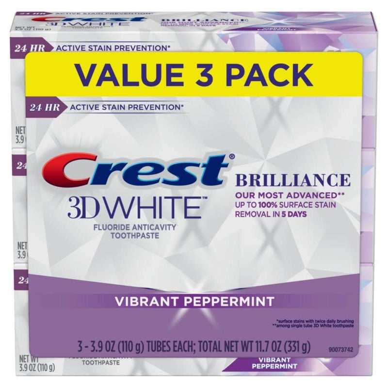 Crest 3D White Brilliance Toothpaste, Vibrant Peppermint, 3.9 Oz (Pack of 3) - Image 1