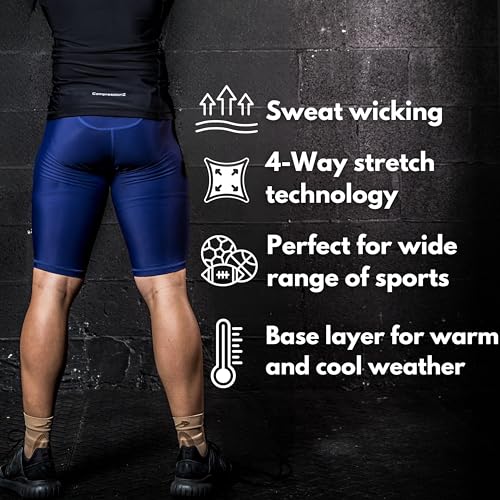 CompressionZ Men’s Compression Shorts Workout & Training | Performance Spandex Baselayer Athletic Gym, Running, Rowing Underwear Navy Small - Image 3