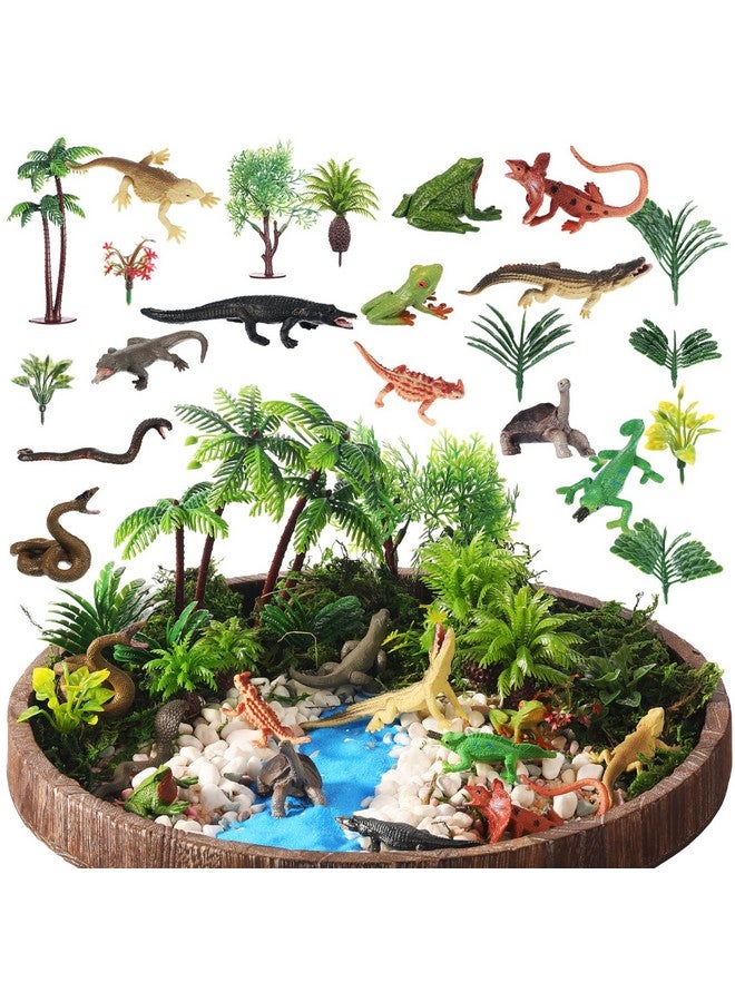 Sratte 26 قطعة تماثيل حيوانات برمائية مجموعة أدوات مشروع بلاستيكية زواحف سحلية ثعبان مجموعة ألعاب زينة كعكة نماذج أشجار للأطفال الصغار هدية تعليمية عيد ميلاد (الصينية غير مشمولة) - Image 1