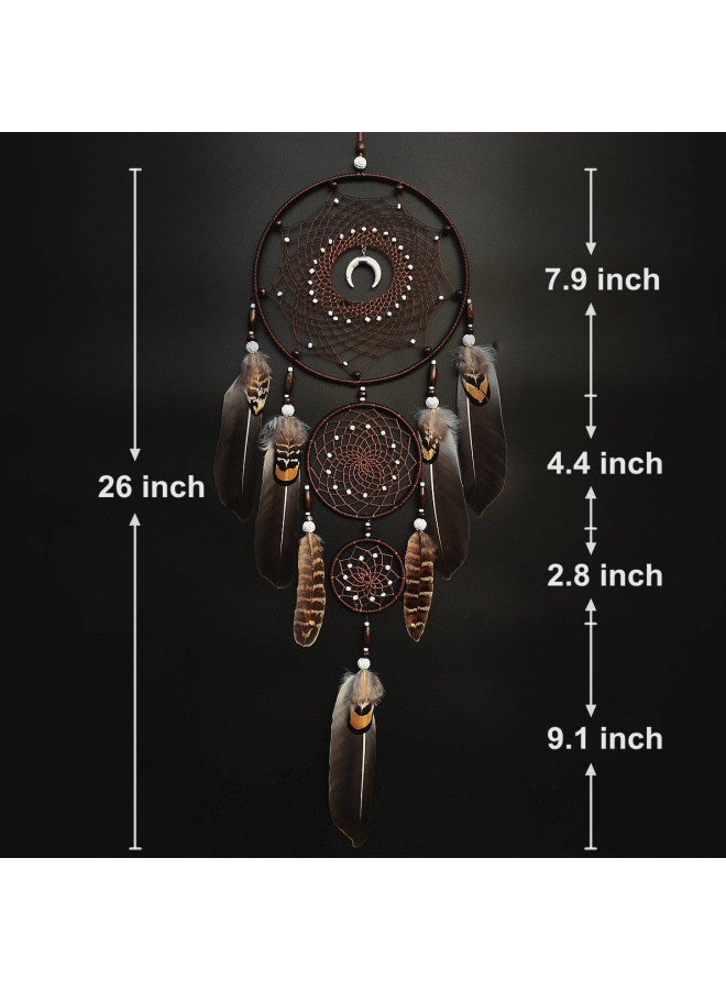 Urdeoms Large Dream Catchers for Bedroom Adult Brown Boho Dream Catcher Wall Decor with Turquoise Hanging Ornament Teen Dorm Room Decor Festival Gift (NO.9) - Image 4