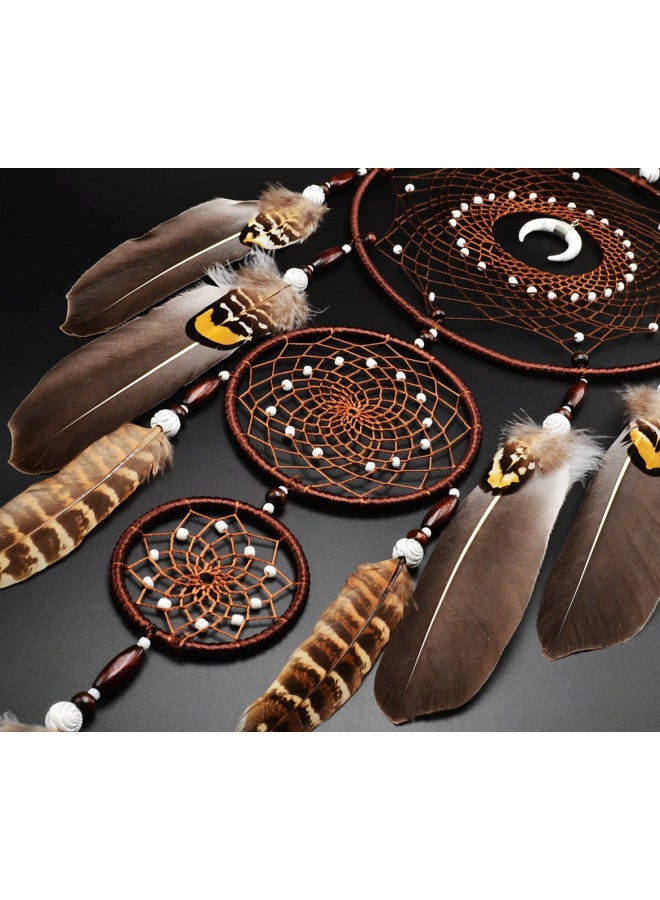 Urdeoms Large Dream Catchers for Bedroom Adult Brown Boho Dream Catcher Wall Decor with Turquoise Hanging Ornament Teen Dorm Room Decor Festival Gift (NO.9) - Image 3