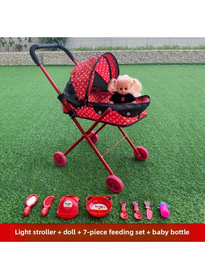 Children's Large Trolley Toy Girls Children's Play House Folding With Doll Simulation Hardcore Baby Shopping Cart-Color:【Light Version】 Cart +360 Minnie + Gifts - Image 1