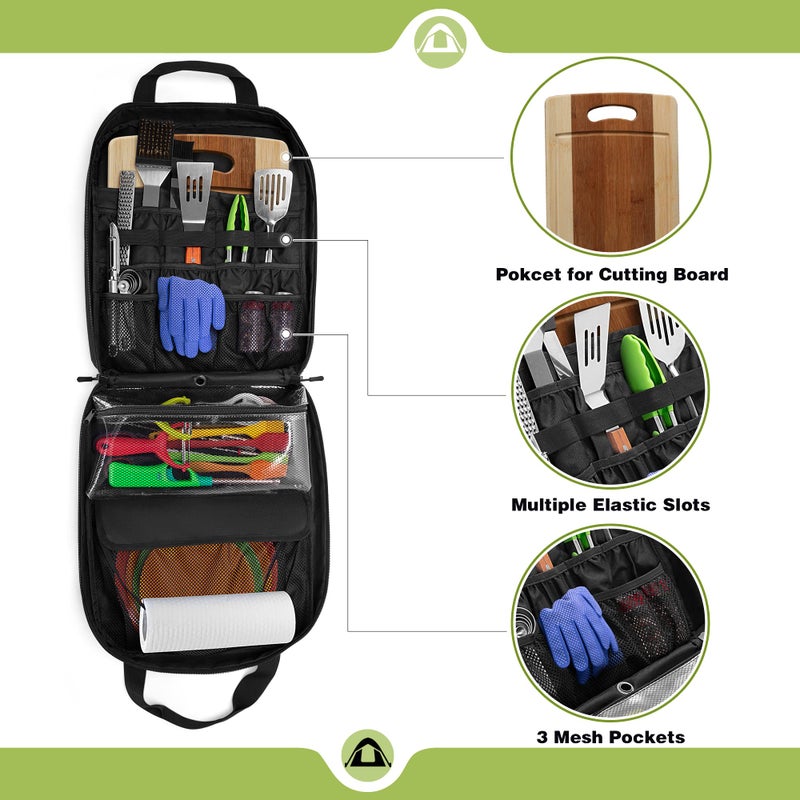 HODRANT Hanging Camp Utensil Organizer with Towel Paper Holder, Portable Camping Kitchen Cookware Bag for Knives, Forks, Spoons & More, Outdoor Cooking Tools Storage Box for Travel & Hiking, Bag Only - Image 3