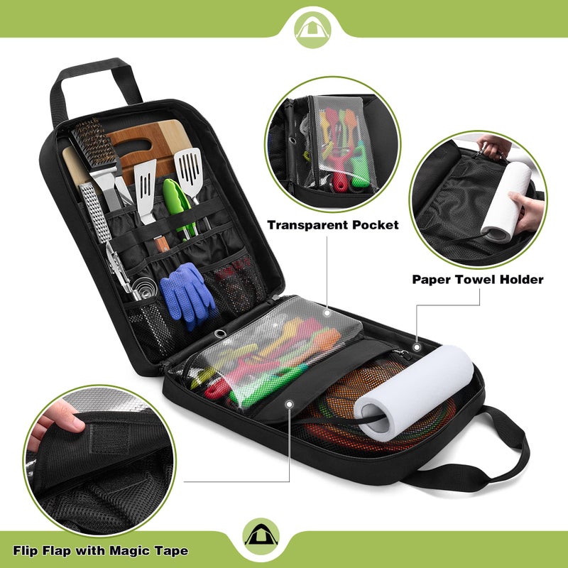 HODRANT Hanging Camp Utensil Organizer with Towel Paper Holder, Portable Camping Kitchen Cookware Bag for Knives, Forks, Spoons & More, Outdoor Cooking Tools Storage Box for Travel & Hiking, Bag Only - Image 4