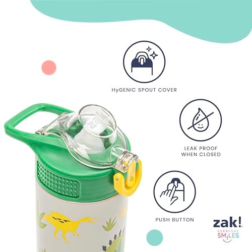 Zak Designs Disney Moana Sage Kids Water Bottle For School or Travel, 14oz Stainless Steel Water Bottle With Straw, Handle, and Leak-Proof, Pop-Up Spout Cover (Moana, Maui, Pua, Hei Hei) - Image 5