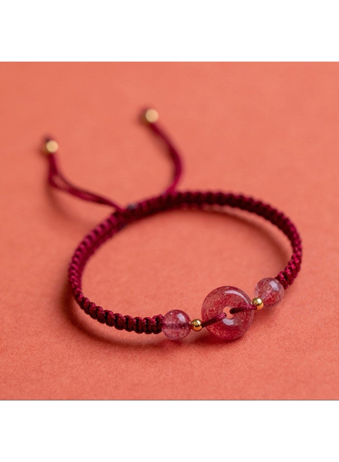 Farrin Women's Bracelet Cinnabar Natural Crystal Strawberry Crystal Pixiu Handmade Woven Children's Red Rope Bracelet