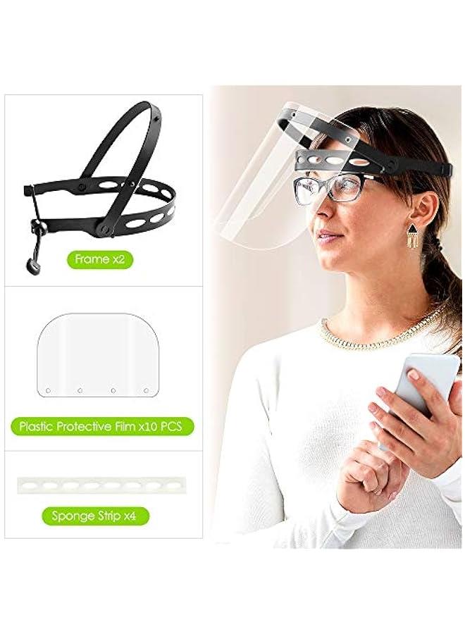 Arabest Adjustable Face Shield（2pack+10visors）, All-Round Protection Cap with Clear Anti-Fog Shields, Lightweight Transparent Face Shields(2 Support Frame + 10 Replaceable Visors+ 4 Sponge Strips)-Black  - Image 2