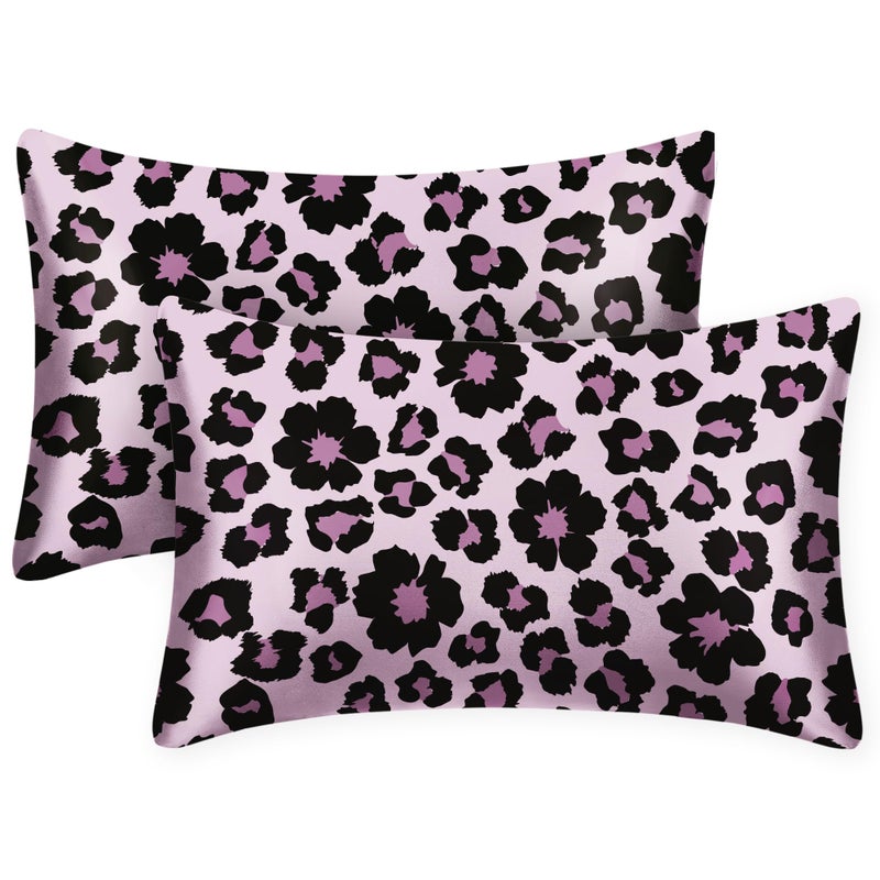 EXQ Home Satin Pillowcase for Hair and Skin Queen - Printed Sweet Leopard Silk Pillow Cases 2 Pack 20x30 inches - Satin Pillow Cases Set of 2 with Envelope Closure, Gifts for Women Men - Image 1