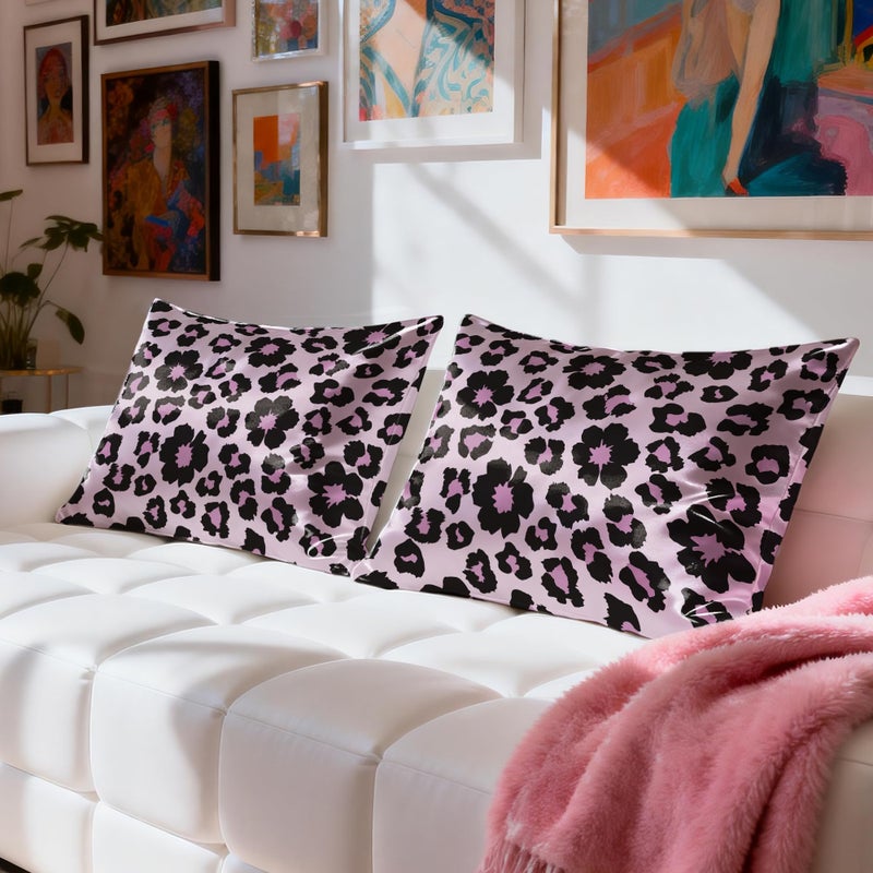 EXQ Home Satin Pillowcase for Hair and Skin Queen - Printed Sweet Leopard Silk Pillow Cases 2 Pack 20x30 inches - Satin Pillow Cases Set of 2 with Envelope Closure, Gifts for Women Men - Image 3