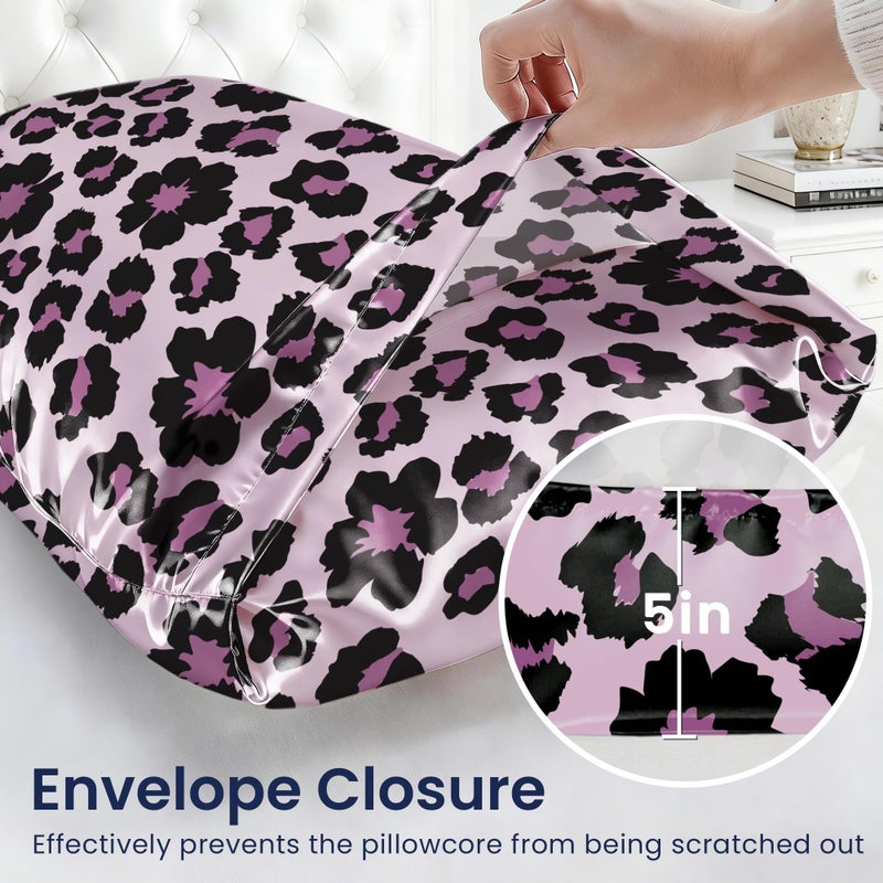 EXQ Home Satin Pillowcase for Hair and Skin Queen - Printed Sweet Leopard Silk Pillow Cases 2 Pack 20x30 inches - Satin Pillow Cases Set of 2 with Envelope Closure, Gifts for Women Men - Image 5
