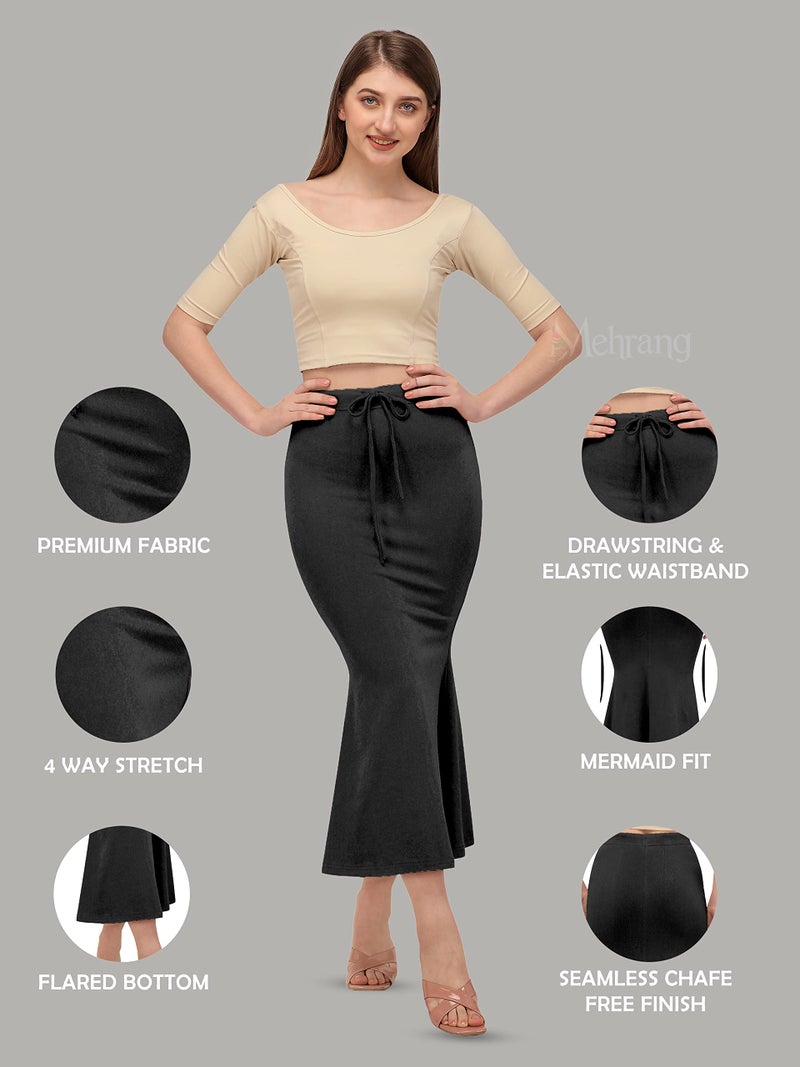 Mehrang Stretchable Saree Shapewear Petticoat for Women, Cotton Blended,Petticoat,Skirts for Women,Shape Wear Dress for Saree Black - Image 2