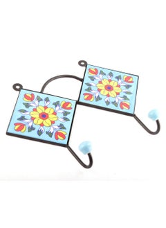 Indian-Shelf IndianShelf Handmade Ceramic Sun Flower Wall Hooks Hangers Holders 2133 cm Turquoise 1 Piece 