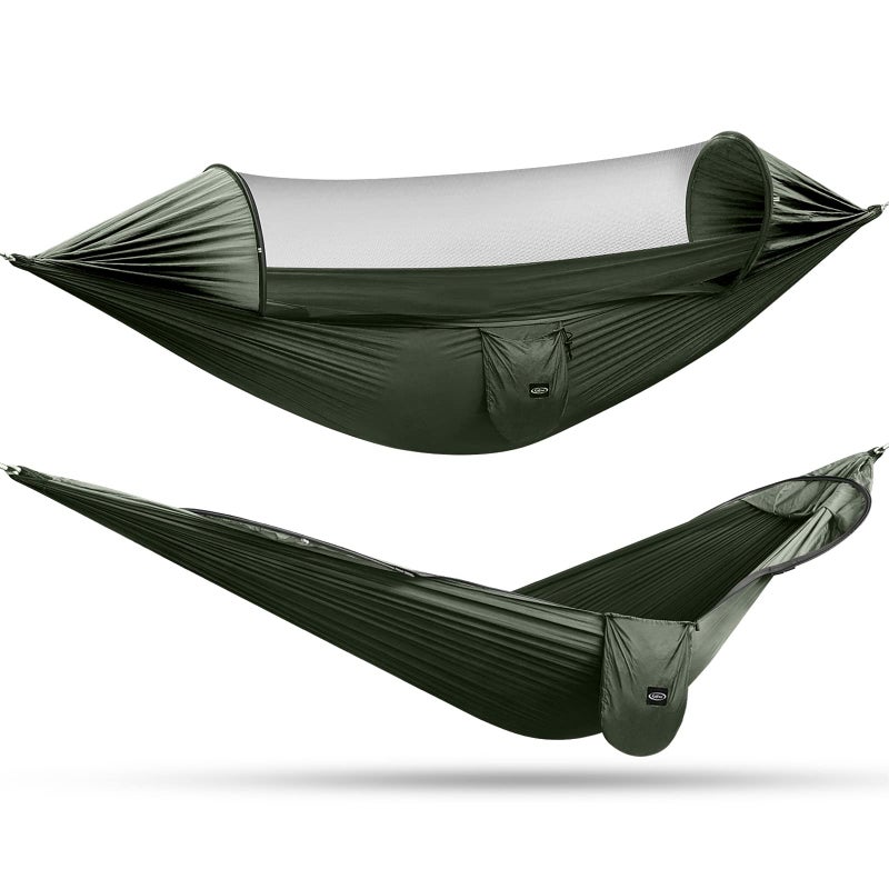 G4Free G4Free Large Camping Hammock with Mosquito Net 2 Person Pop-up Parachute Lightweight Hanging Hammocks Tree Straps Swing Bed for Outdoor Backpacking Backyard Hiking (New Army Green)  - Image 1