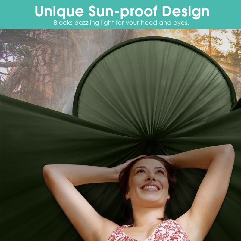 G4Free G4Free Large Camping Hammock with Mosquito Net 2 Person Pop-up Parachute Lightweight Hanging Hammocks Tree Straps Swing Bed for Outdoor Backpacking Backyard Hiking (New Army Green)  - Image 3