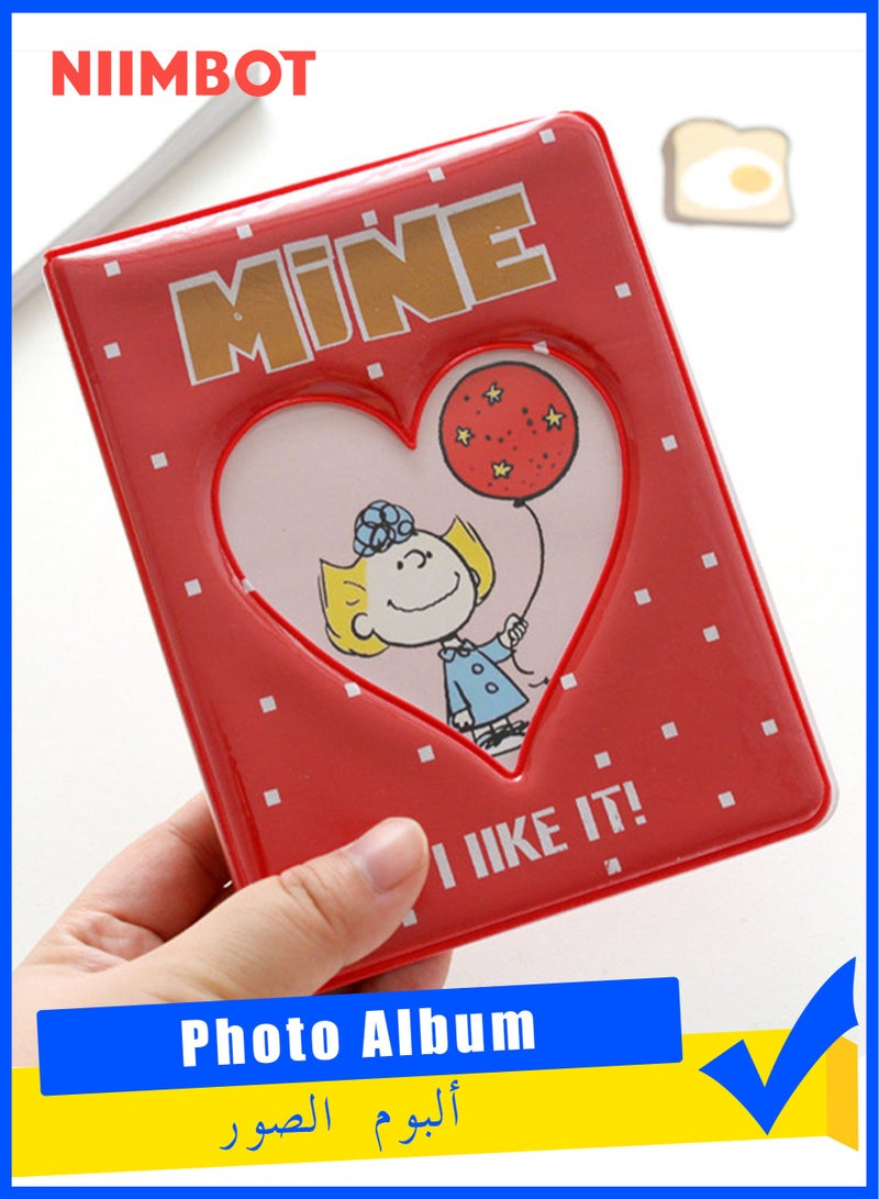 NIIMBOT 3 Inch Mini Photo Album Kpop with 128 Pockets, Photocard Binder Album Love Heart Hollow Design, Mini Photo Card Book Holder Super Kawaii Photocard Holder Binder for Business Card DIY Collection Red  - Image 1