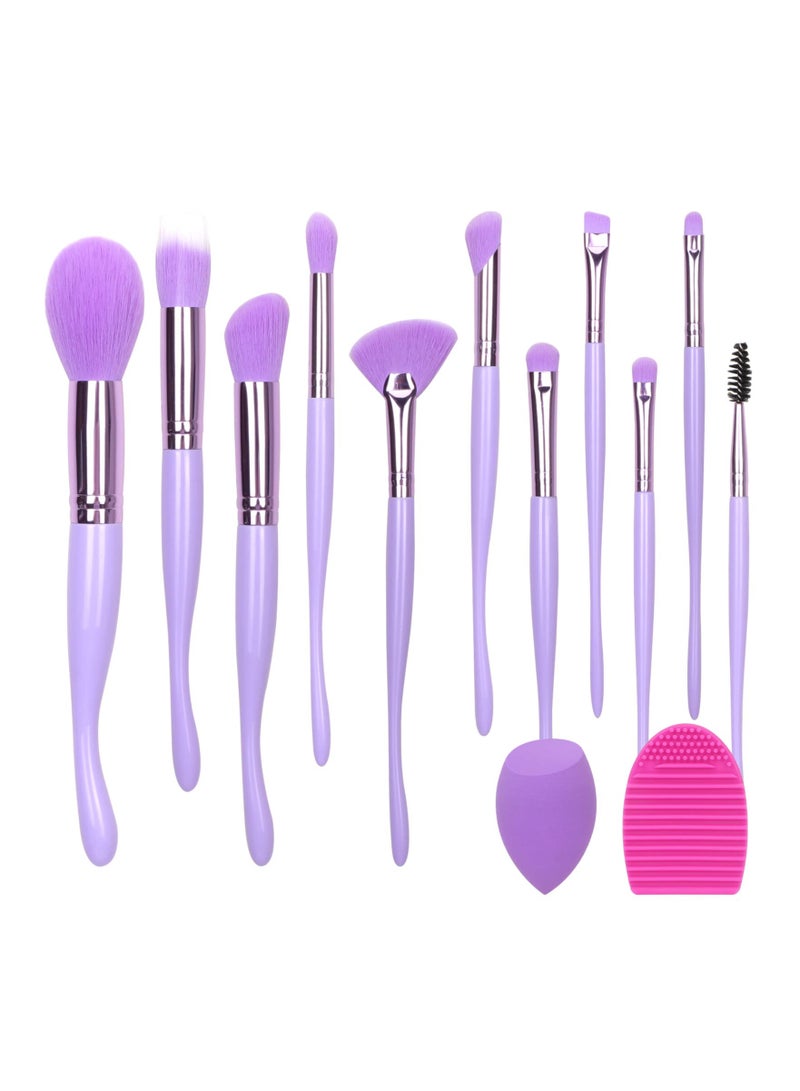 Premium 11 Pcs Professional Makeup Brushes Set with Synthetic Foundation Contour Eye Shadow and Cleaning Tools in Purple - Image 1