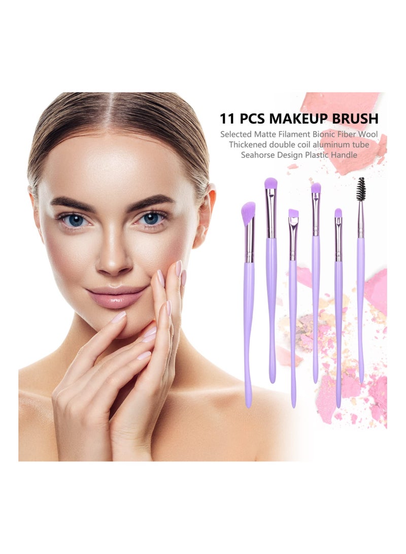 Premium 11 Pcs Professional Makeup Brushes Set with Synthetic Foundation Contour Eye Shadow and Cleaning Tools in Purple - Image 2