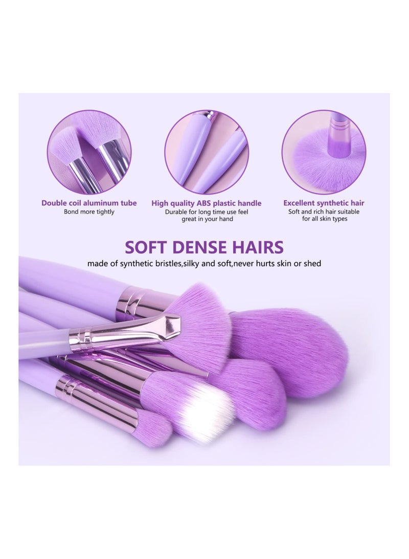 Premium 11 Pcs Professional Makeup Brushes Set with Synthetic Foundation Contour Eye Shadow and Cleaning Tools in Purple - Image 5