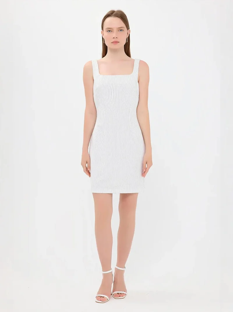 HICCUP Striped Square Neck Sleeveless Mini Dress