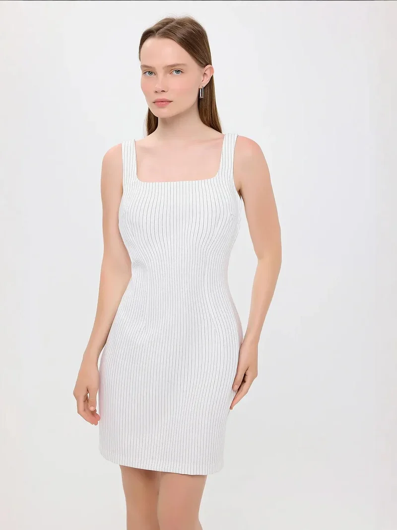 HICCUP Striped Square Neck Sleeveless Mini Dress