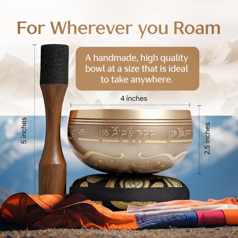 Silent Mind Handmade Tibetan Etched Singing Bowl Set â€“ Sound Bowl & Meditation Bowl with Cushion, Mallet & Guide â€“ Mindfulness Gift Ideas â€“ Relaxation Instruments â€“ Portable Meditation Kit - Image 4