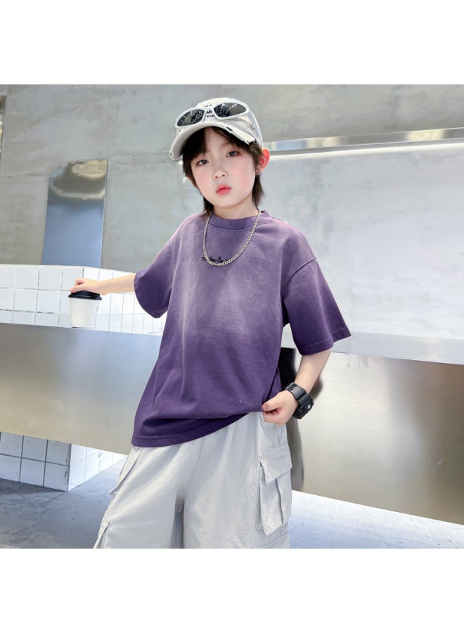 Boys' Summer Dopamine Gradient Short-sleeved T-shirt  New Style Youth And Kidsren's Summer Half-sleeved Ice-feel Top