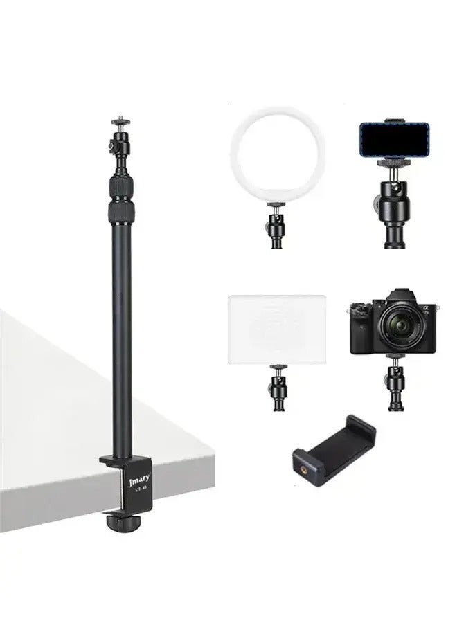 Jmary MT-49 Tabletop Light Stand Clip, 1/4-inch Screw for Cameras, LED Video Light, Ring Light, 3-Section Extendable Stand up to 93.5cm, 360-Degree Swivel Ball Head, Table Clamping Mount up to 5cm - Image 2