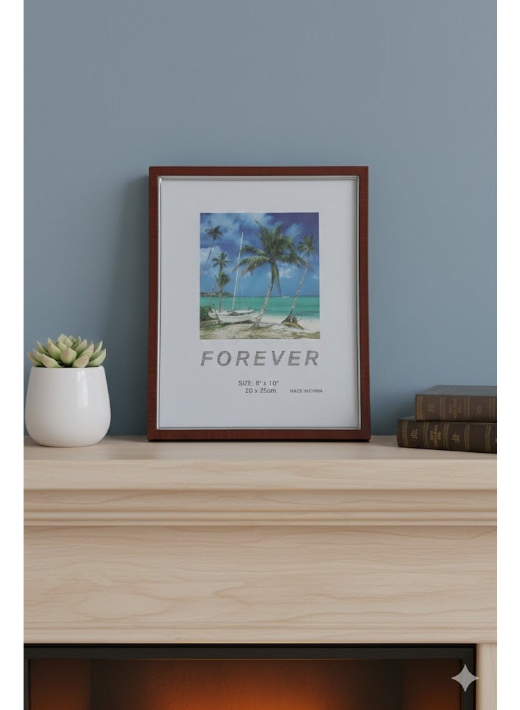 طقم إطارات صور من PVC عدد 2 مقاس 8×10 إنش (20×25 سم)، إطار بلون خشبي بني مع ظهر خشبي، مناسب للطاولة أو التعليق على الحائط للمنزل والمكتب - Image 1