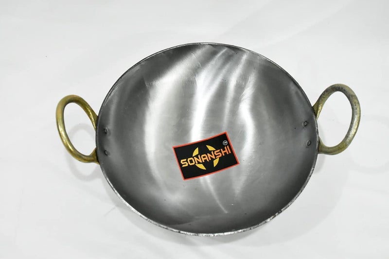 Sonanshi Sonanshi Silver Iron/loha/lokhand Kadhai 10 Inches for Cooking/Frying with Large Handle  - Image 1
