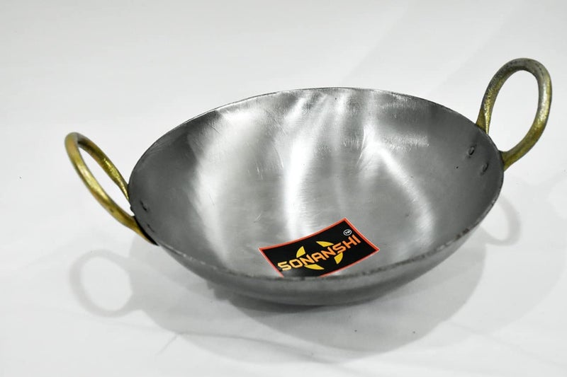 Sonanshi Sonanshi Silver Iron/loha/lokhand Kadhai 10 Inches for Cooking/Frying with Large Handle  - Image 2