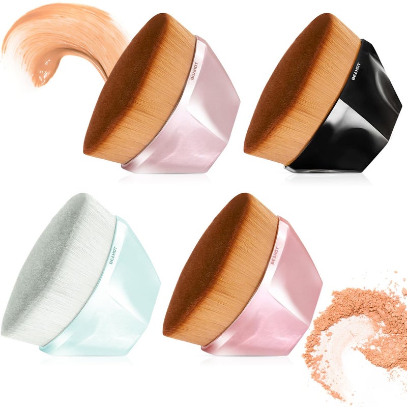 BEAHOT 4 Pack Foundation Makeup Brush - Flat Top Travel Kabuki Brushs Momma Brush for Blending Liquid, Cream or Flawless Powder Cosmetics with Protective Case, Easy to Carry - Image 1
