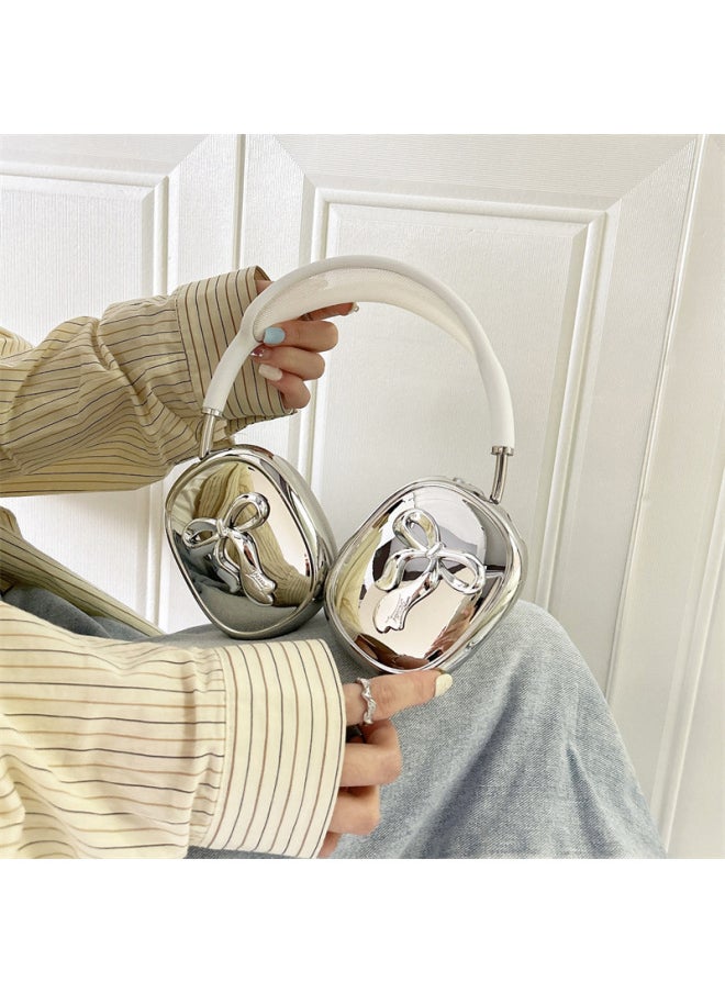 Silver Plated Three-Dimensional Bow For Airpods Max2 Protective Cover For Apple Headwear Ear Cap Earmuffs Earphone Case-Color:Electroplated Silver Bow-Applicable Model:Universal For Airpods Max/airpods Max2