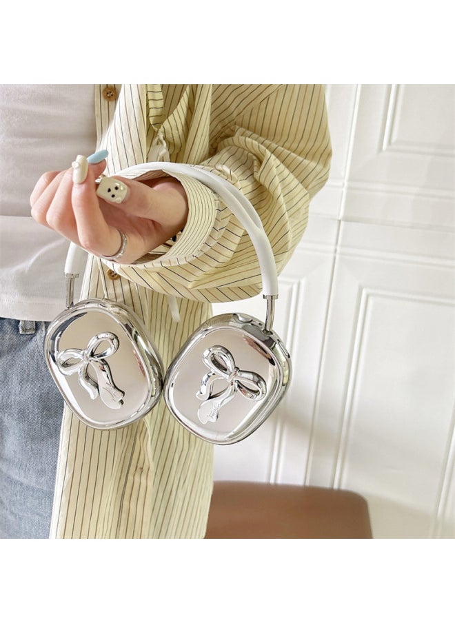 Silver Plated Three-Dimensional Bow For Airpods Max2 Protective Cover For Apple Headwear Ear Cap Earmuffs Earphone Case-Color:Electroplated Silver Bow-Applicable Model:Universal For Airpods Max/airpods Max2
