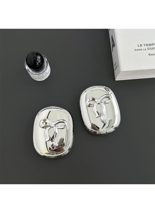 Silver Plated Three-Dimensional Bow For Airpods Max2 Protective Cover For Apple Headwear Ear Cap Earmuffs Earphone Case-Color:Electroplated Silver Bow-Applicable Model:Universal For Airpods Max/airpods Max2