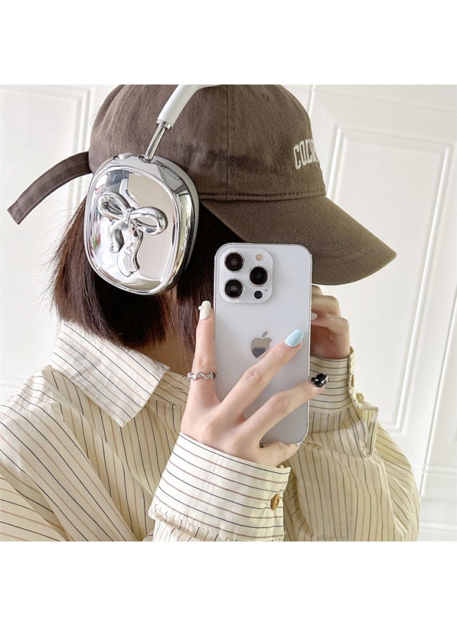 Silver Plated Three-Dimensional Bow For Airpods Max2 Protective Cover For Apple Headwear Ear Cap Earmuffs Earphone Case-Color:Electroplated Silver Bow-Applicable Model:Universal For Airpods Max/airpods Max2