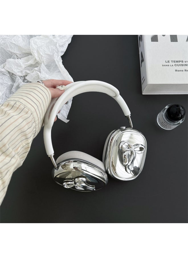Silver Plated Three-Dimensional Bow For Airpods Max2 Protective Cover For Apple Headwear Ear Cap Earmuffs Earphone Case-Color:Electroplated Silver Bow-Applicable Model:Universal For Airpods Max/airpods Max2