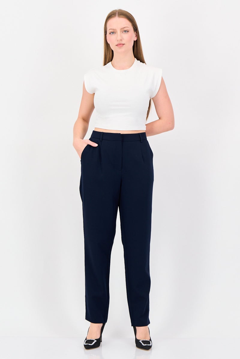 Fire & Glory Women Regular Fit Plain Dress Pants, Navy - Image 4